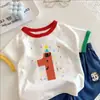 Camiseta de Algodón Puro de Manga Corta para Niños de Un Año, Nueva y Elegante de Verano, Corte Holgado para Niños y Niñas