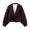 Chaqueta corta de moda transfronteriza casual para mujer con manga larga, estilo europeo y americano, color caqui popular, otros colores disponibles