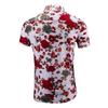 Nova Camisa Masculina de Manga Curta Verão 2022 Estilo Coreano Jovem Tendência Moda Slim Fit Estampa de Rosa Camisa Masculina