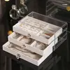 Caixa de Armazenamento de Joias Transparente Caixa de Joias de Flanela Caixa de Armazenamento de Joias com Gavetas de Três Camadas Caixa de Joias de Acrílico Transfronteiriça