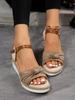 Sandalias nuevas 2024 transfronterizas en stock para mujer, con suela de cuerda de cáñamo y lazo, ligeras, informales, con plataforma y boca de pez.