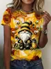 Camiseta de Mujer Estampado de Gato Comercio Exterior Transfronterizo Amazon Verano Casual Estilo Nuevo Tops de Manga Corta para Mujer Europeos y Americanos