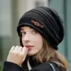 Gorro de Lana Tejido Hueco para Mujer Otoño Invierno Cálido Adelgazante para la Cara Slouchy Versátil Protección para los Oídos Cubre Cabeza