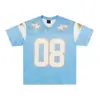 Camiseta deportiva estilo americano con bloques de color, de malla hueca transpirable de verano para fútbol, estilo motero, manga corta para hombres y mujeres