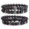 Pulsera para Hombre de Piedra Volcánica Negra Nueva Transfronteriza con Hematita Negra Esmerilada, Traje de Pulsera Elástica de Calavera Microincrustada, Joyería
