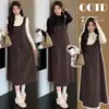 Ropa de Maternidad Otoño Invierno 2026 Nuevo Estilo Coreano Conjunto de Vestido Chaleco de Pana Terciopelo Lana Tweed Conjunto de Dos Piezas para Maternidad