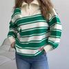 Chamarra Suéter de Punto Rayado Holgada Oversize con Cuello de Solapa y Media Cremallera, Color Contrastante, de Aspecto de Alta Gama, Amazon Aliexpress