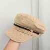 Chapéu de aba reta com strass para mulheres, outono e inverno, cor sólida, simples, estilo de rua, chapéu azul marinho versátil, à prova de vento, à prova de frio, quente, boné tipo bico de pato
