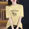 Camiseta de Manga Corta de Algodón Puro Azul Cielo para Mujer 2026 Nuevo Verano Talla Grande Efecto Adelgazante Cubre Vientre Top de Media Manga de Alta Gama
