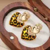 Pendientes de Clip Retro Europeo y Americano con Estampado de Leopardo, Triángulo Geométrico de Esmalte, Corazón, Pendientes de Moda con Sentido del Diseño para Mujer