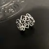 Anillo de Corazón Calado Personalizado de Plata S925 Estilo Coreano para Mujer Moda Retro Patrón de Borde Ancho Anillo Abierto Anillo para Dedo Índice Trendy
