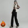 Jeans preto de cintura alta com forro de fleece feminino reto outono e inverno 2024 novo slim estreito casual jeans feminino