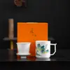 Set de regalo de tres piezas para taza de agua color jade, taza de oficina de porcelana blanca, taza de té de cerámica para el hogar, regalo de negocios para clientes