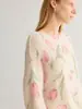 Suéter de mohair con estampado floral de estilo suave para mujer, 26 otoño nuevo en ropa para mujer, top de punto sin hombros con cuentas