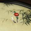 Clássico Ovo Noodle Dedo Indicador Feminino Prata Tailandesa Velho Sul Vermelho Ágata Hetian Jade Anel Vintage Pedra Dupla Cor Gem Jóias