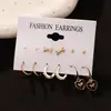 Pendientes de Moda Transfronterizos Europeos y Americanos en Forma de Corazón Set de 6 Piezas Set Creativo de Pendientes Dorados con Círculo Incrustados de Perlas