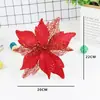 Flor de Navidad Artificial Flor Decorativa con Purpurina Navideña Cabezal de Flor Hueco de Doble Capa Accesorio para Corona Festiva Decoración Navideña