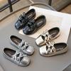Zapatos para niños medianos y grandes 3-12 Zapatos de princesa con lazo dulce para niñas pequeñas Estilo coreano Plata Negro Zapatos de cuero pequeños Primavera para niñas