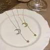 Collar de Estrella y Luna para Mujer, Gargantilla de Verano, Diseño de Nicho, Cadena para Clavícula de Estrella y Luna Estilo Ins, Collar Pequeño de Estrella de Acero de Titanio