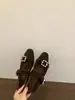Zapatos de Mujer con Aumento Interior de Pedrería y Forro de Felpa 2025 Invierno Nuevos Zapatos de Mary Jane Franceses con Piel Zapatos de Algodón Grises