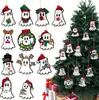 Decorações de Natal de fantasma enfeites pendurados decorações de árvore de Natal de madeira chapéu de Papai Noel caveira gótica pendurado de madeira