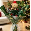 Ramo de Flores Artificiales Navideño Transfronterizo, Ramo de Flores de Hilo Puro Hecho a Mano, Ramo Terminado para Decoración del Hogar Navideño