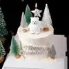 Decoraciones Navideñas 2025 Oso Polar Adornos para Pastel Merrychristmas Fieltro Pedrería Pino Enchufe