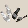 H593-1 Zapatillas Ligeras de Mujer con Suela Plana, Sandalias de Moda para Usar Afuera, Hermosas Sandalias Casuales Plateadas, de Tacón Alto, Cómodas