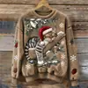 Sudadera de Manga Larga con Cuello Redondo, Corte Ajustado, Estampado Digital con Elementos Navideños Transfronterizos, 250g Franela, Nuevo 2025