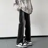 Jeans Teñidos con Barro Amarillo para Hombre Primavera y Otoño Retro Americano Pantalones de Calle Cintura Elástica Pierna Recta Suelta Pierna Ancha