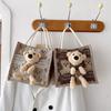 Ins Internet celebridade mesmo estilo pequeno saco de linho urso bolsa moda estudante feminina lancheira saco casual ombro saco