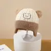 Chapéu de Lã Tricotado Urso de Inverno, Chapéu Quente e Fofo com Proteção para Orelhas à Prova de Frio, Chapéu de Tricô Acolchoado Estilo Coreano para Homens, Mulheres e Crianças