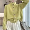 Estilo Coreano Primavera & Outono Novo Design Mangas Raglã Macio Sedoso Gola Alta Botão Único Suéter Top Cardigan Jaqueta Tricotada para Mulheres