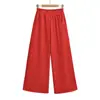 Sy9180-25 Otoño Nuevo Estilo Americano Chica Picante Cintura Baja Pierna Ancha Pantalones Cintura Elástica Dobladillo Amplio Largo Hasta el Suelo Pantalones Casuales