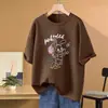 Camiseta Casual de Manga Corta 100% Algodón Puro Talla Grande Holgada para Mujer, Nuevo Estilo 2026, Oculta el Vientre, Adelgazante, Diseño de Dibujos Animados