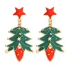 Pendientes de Navidad transfronterizos europeos y americanos, pendientes clásicos de árbol de Navidad con cuentas de metal, pendientes de moda de reno y lazo con pedrería