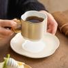 Taza de café de cerámica a cuadros chapada en oro, traje de taza y platillo, lujo moderno, restaurante de té, té de la tarde, platillo para bocadillos, taza
