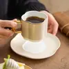 Taza de café de cerámica a cuadros chapada en oro, traje de taza y platillo, lujo moderno, restaurante de té, té de la tarde, platillo para bocadillos, taza