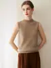 Coleira semi-alta cor sólida 100% cashmere puro colete sem mangas para mulheres, novo outono e inverno simples justo malha top