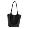 Nova bolsa feminina de couro 2025, bolsa de mão casual de couro trançado, estilo balde, atacado