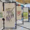 Estande de Exposição de Caligrafia e Pintura, Exposição de Pintura, Obras de Caligrafia e Pintura, Exibição em Coluna Octogonal, Salão de Exposição de Caligrafia, Painel de Exposição Móvel, Biombo, Suporte Dobrável para Pendurar Quadros