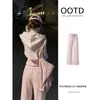 Jaqueta Moletom Cropped Rosa para Mulheres Outono Estilo Coreano Conjunto Casual Esportivo Manga Longa Cropped para Baixinhas