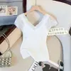 2026 Nuevo Moda Elegante Ajuste Delgado Estilo Coreano Sencillo Adelgazante Versátil Suéter de Punto de Manga Corta para Mujer con Encaje