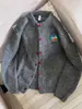 Suéter Cinza de Malha de Alta Qualidade com Logo Bordado de Desenho Animado Jaqueta Outono e Inverno Casual Preguiçoso Tops Casal Malha da Moda