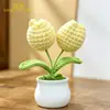 Planta de Tulipa em Vaso Crochê Feito à Mão Lã Flor Artificial Ornamento de Mesa Produto Acabado Decorativo Lembrança