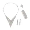 Nuevo Conjunto de Collar y Pendientes de Novia con Forma de V Completamente de Diamante de Imitación, Accesorios Decorativos para Vestido de Banquete de Bodas para Mujer