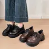 Zapatos de vestir, mocasines de plataforma, estilo preppy británico, de moda, colección de otoño 2026, tacón grueso, con cordones, zapatos pequeños de cuero, zapatos de suela gruesa para mujer