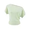 26110-Camiseta de Moda Sexy Ajustada de Manga Corta con Cuello Asimétrico para Mujer, Nuevo Estilo Europeo y Americano Primavera/Verano 2026 Top Sexy Ajustado