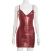 D25Ds543 Moda de Invierno Nueva para Mujeres Europeas y Americanas Color Puro Sin Mangas Empalme Estampado en Caliente Tirantes Ajustado Vestido Corto