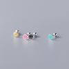 Pendientes Rotatorios de Hilo de Plata S925 Color Esmalte Gota Redondos Simples Emoji Sonriente Pendientes Pequeños de Verano M00135